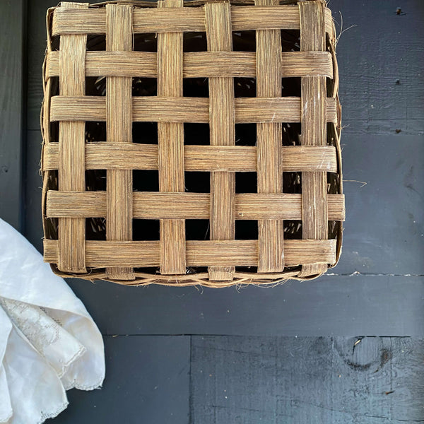 Primitive Handmade Split Oak Basket 11" Inches Tall Rectangle Shape In The Vintage Kitchen Shop