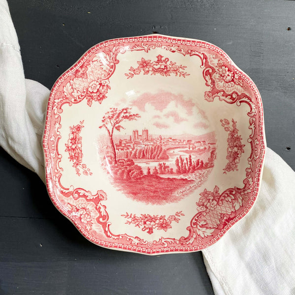 Vintage Johnson Bros Old Britain Castles Red Square Soup Bowl