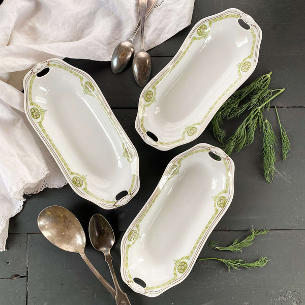 Antique Weimar Porcelain Celery Trays with Daisy Flowers - Set of
