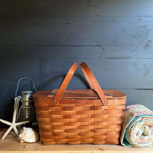 Vintage 1930s Split Oak Basketweave Picnic Basket – In The Vintage