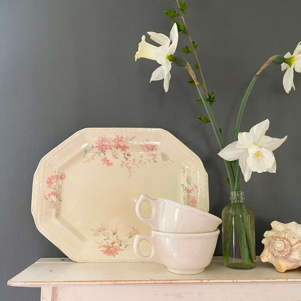 Vintage 1930s Edwin Knowles Octagonal Pink and White Floral