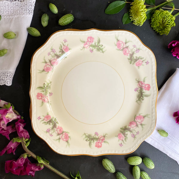 Vintage 1940s Square Salad Plates Heather Rose Georgian Eggshell by Homer Laughlin circa 1947- Nine Available