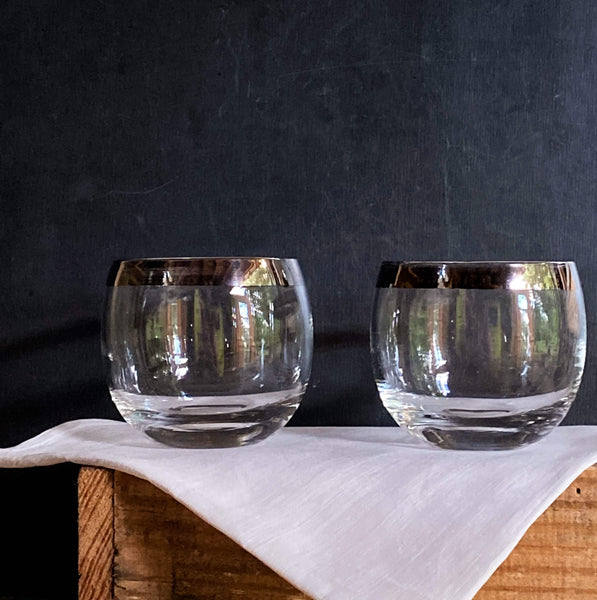 Vintage 1950s Roly Poly Glasses with Silver Band