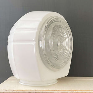 Vintage 1950s Glass Light Fixture Shade - Ceramic Fired White Glass Sconce