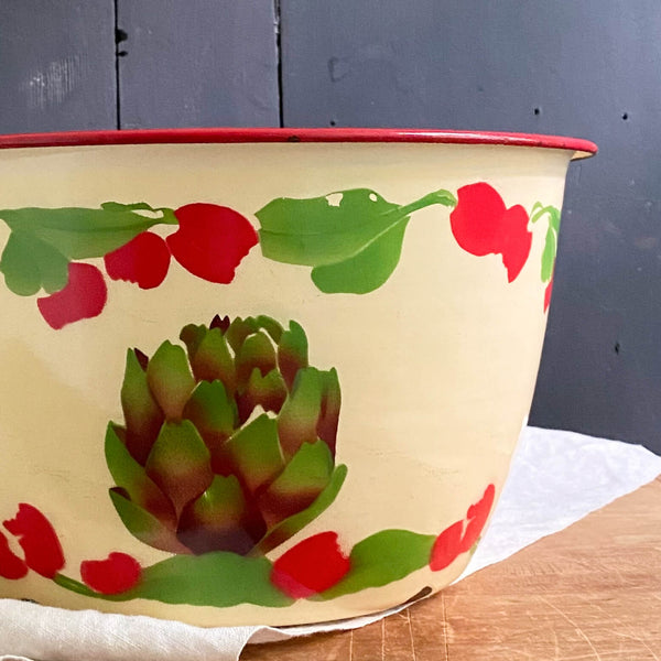 Large Vintage Enamelware Bowl with Artichoke Design – In The