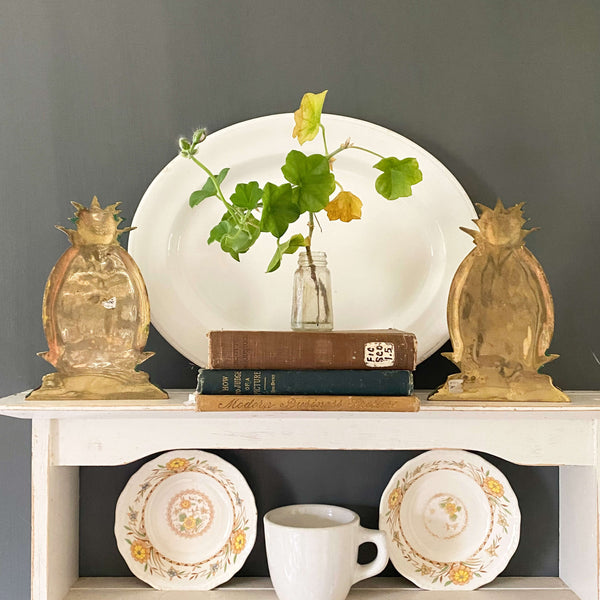 Vintage Pair of Handpainted Brass Pineapple Bookends by Yield House ci