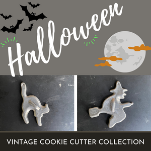 Vintage Midcentury Halloween Cookie Cutters - Witch and Cat