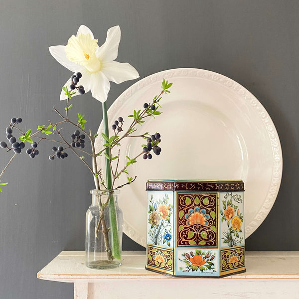 Vintage Yellow Floral Daher Tin - Octagon Shape Tin Made in