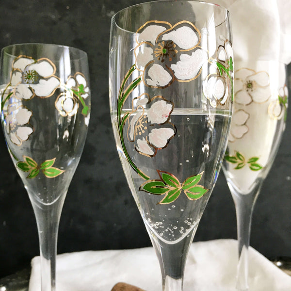 Vintage Perrier-Jouet Champagne Flutes - Belle Epoque Floral  Vintage set of 4 Perrier Joulet flutes Belle Epoque Floral stemware main image 1
