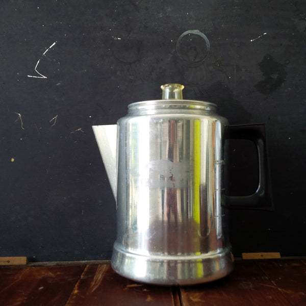 Small 4 Cup Comet Yellow Enamel Percolator Coffee Pot and 1 Cup Yellow and  Black Handled Pan 