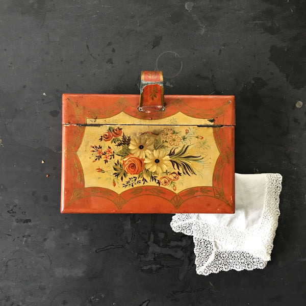 Vintage Wood Crumb Pan Box Key Cabinet - Handpainted Floral
