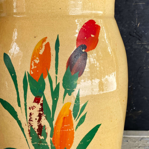 Vintage Handpainted Stoneware Crock by Ransburg circa 1930s-1940s