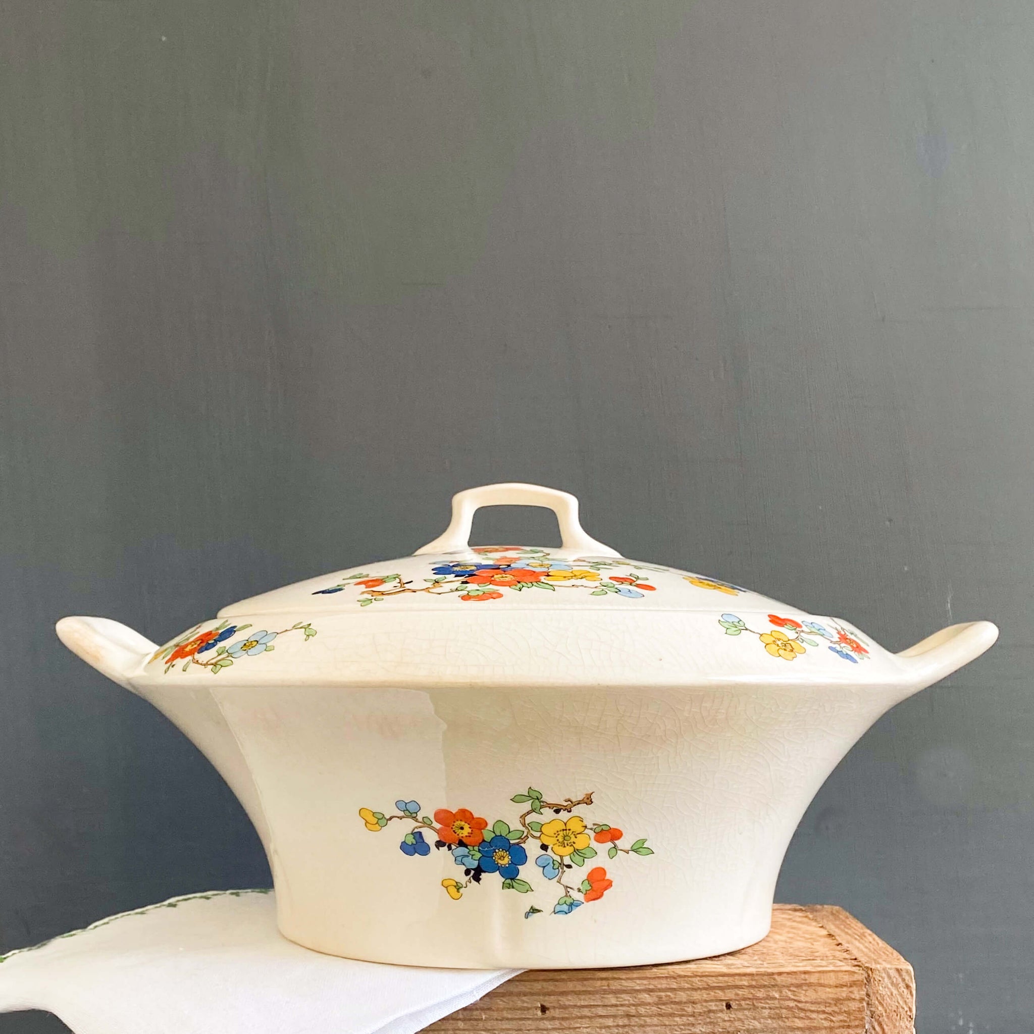 Vintage 1920s Crooksville Ivora Floral Covered Dish Tureen circa 1927