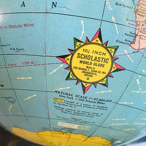 Vintage Scholastic World Globe by George Cram -10.5" inch Desktop circa 1958-1961