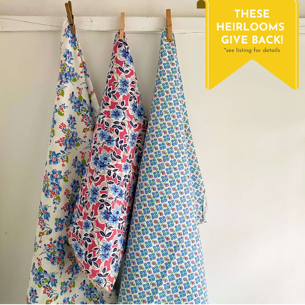Vintage Floral Feed And Flour Sack Fabrics circa 1930s-1940s - Red Pink Blue - Sold Separately