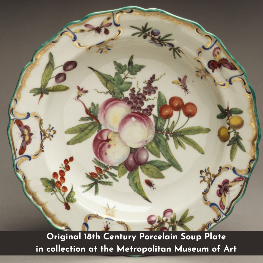 Botanical Metal Picnic Plates from the Metropolitan Museum of Art Featuring Worcester Pottery's Duke Of Gloucester Pattern  - Set of Four