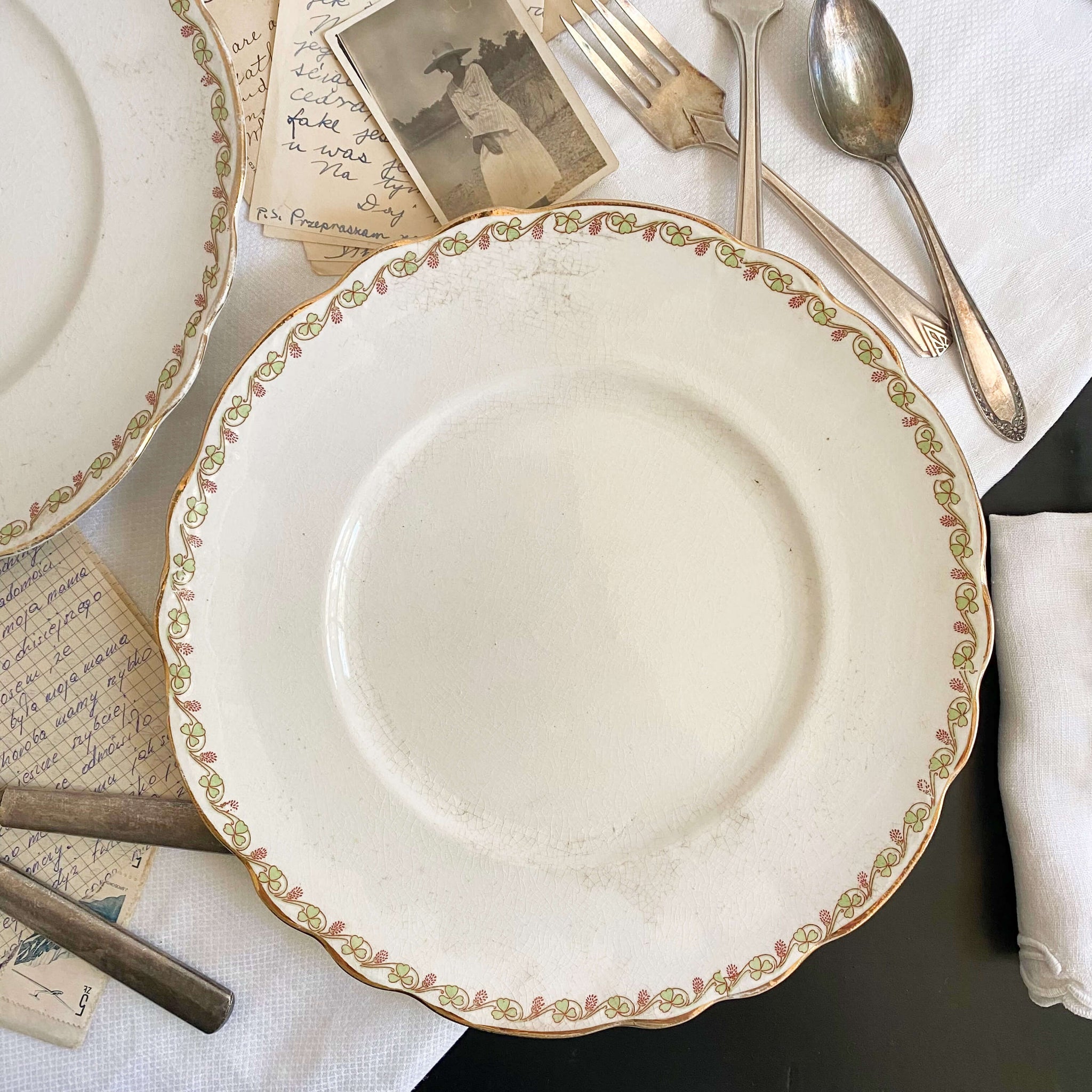 Antique 1920s Homer Laughlin Clover Dinner Plates in the Hudson Shape circa 1920 - Set of Two
