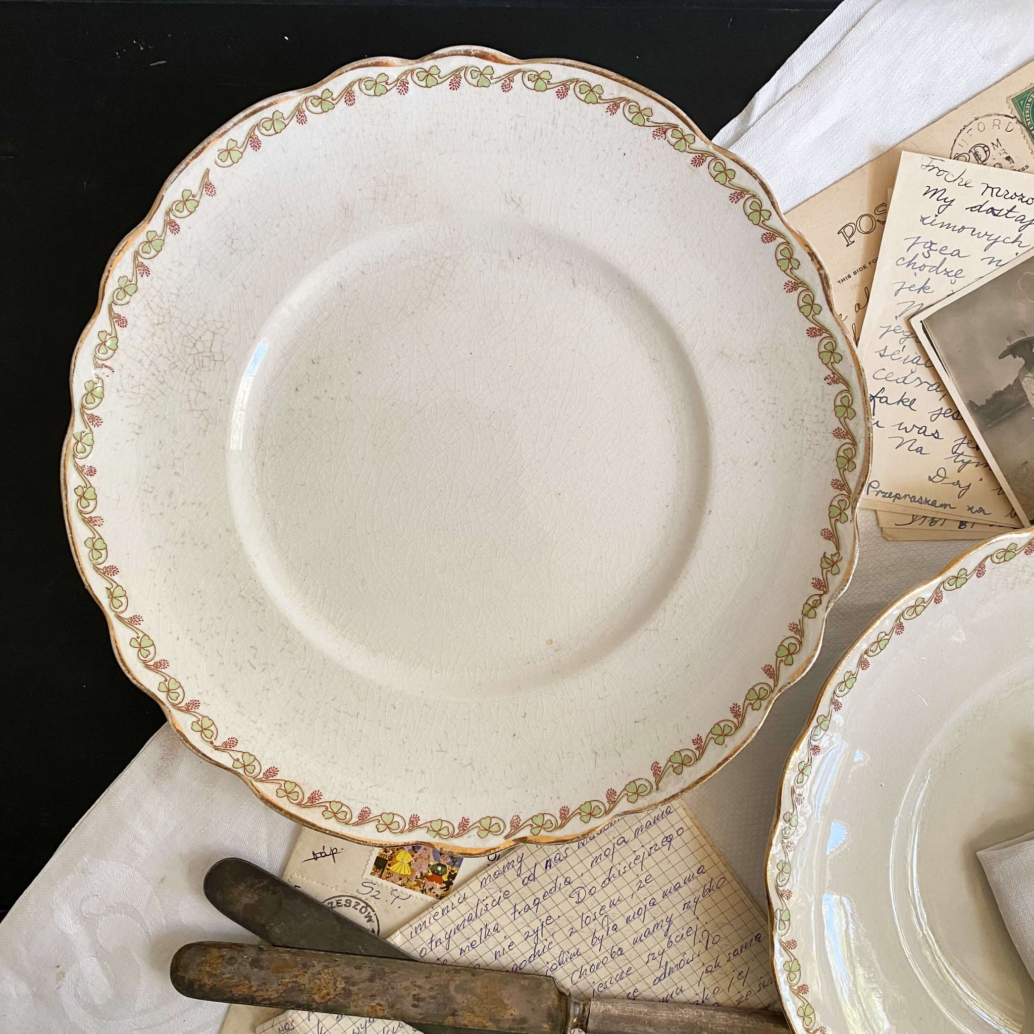 Antique 1920s Homer Laughlin Clover Dinner Plates in the Hudson Shape circa 1920 - Set of Two