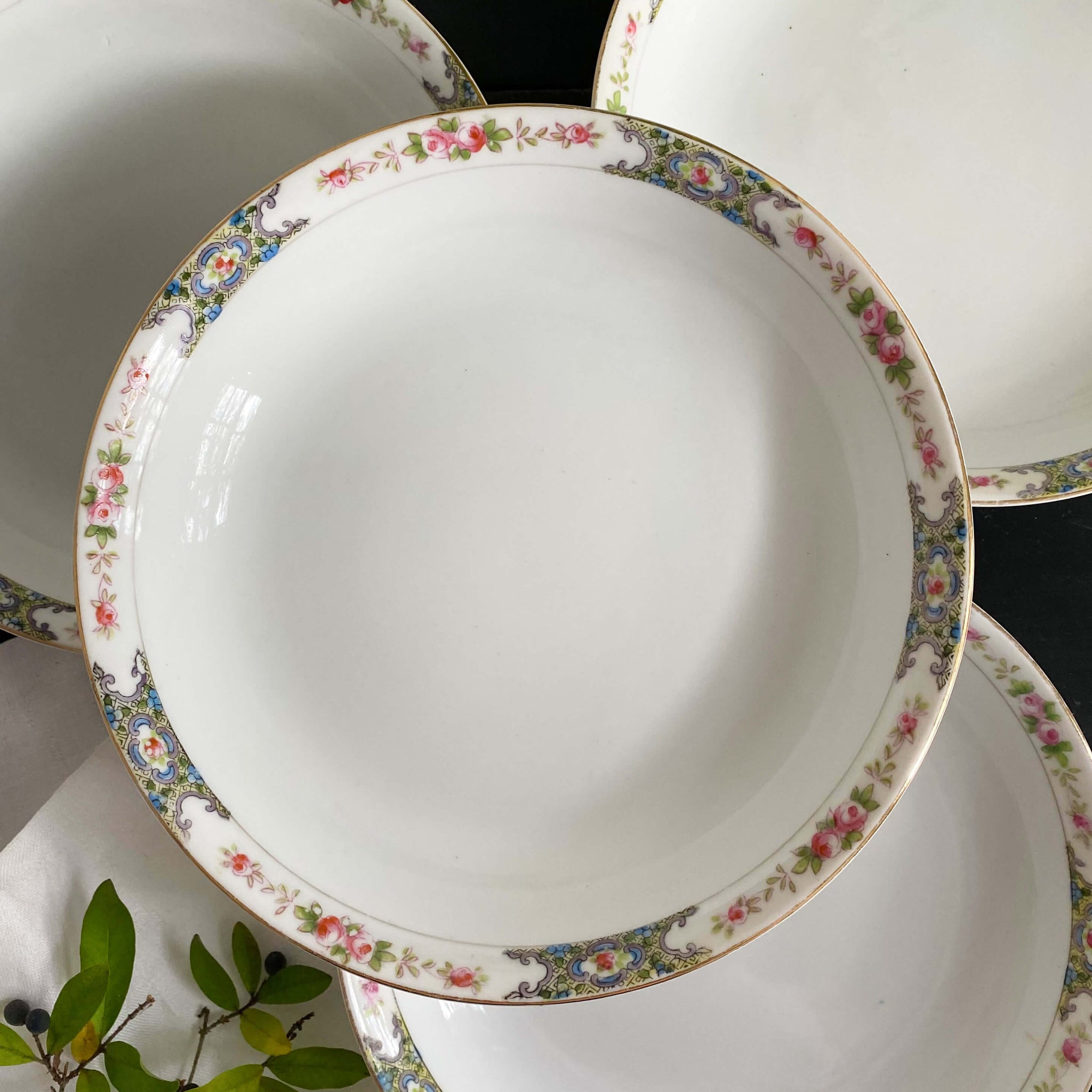 Antique Noritake Porcelain Soup Bowls Thelma Bassett Pattern circa 1920s - Set of Four