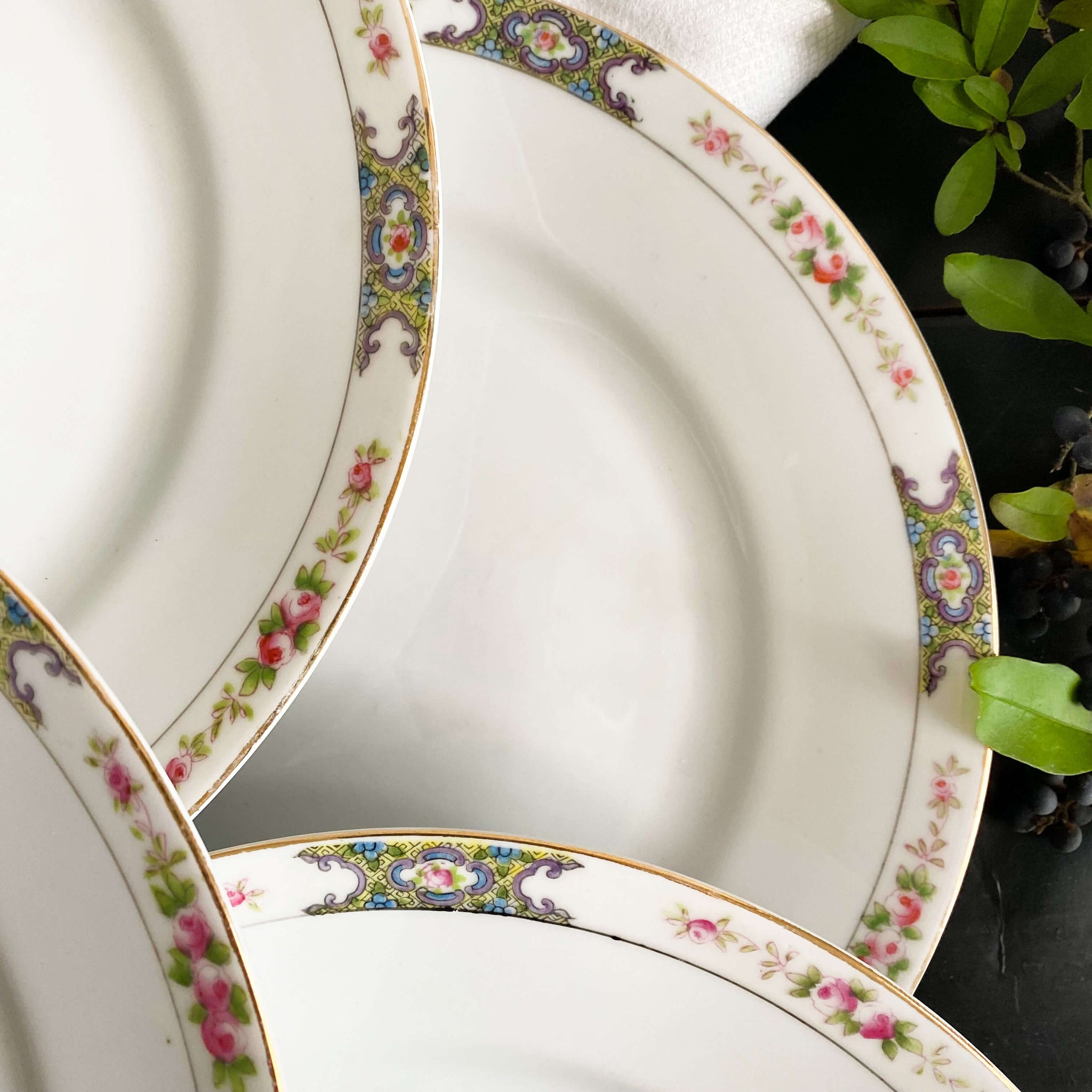 Antique Noritake Thelma Bassett Porcelain Dinner Plates - Set of Eight circa 1920s