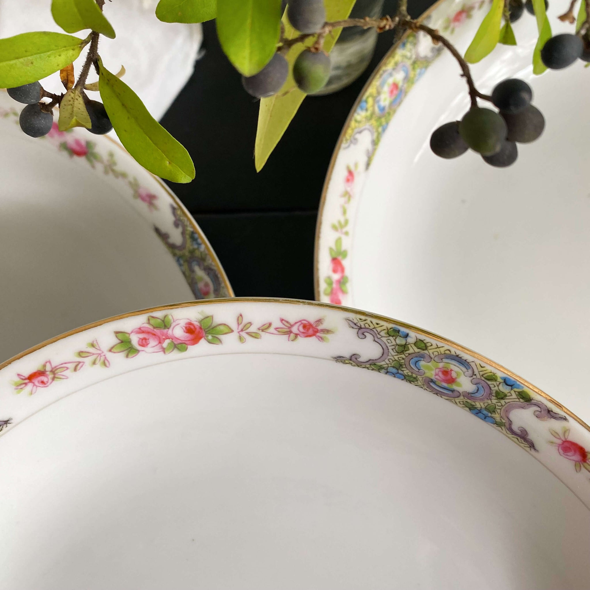 Antique Noritake Porcelain Soup Bowls Thelma Bassett Pattern circa 1920s - Set of Four