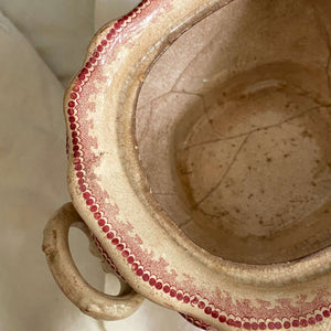Rare Antique Weathered Red Transferware Sugar Bowl or Small Tureen - circa 1830s-1850s (Presumed)