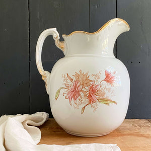 Antique Pink Floral Royal Porcelain Wash Basin & Pitcher by Maddock's Lamberton Works circa 1888-1902