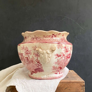 Rare Antique Weathered Red Transferware Sugar Bowl or Small Tureen - circa 1830s-1850s (Presumed)
