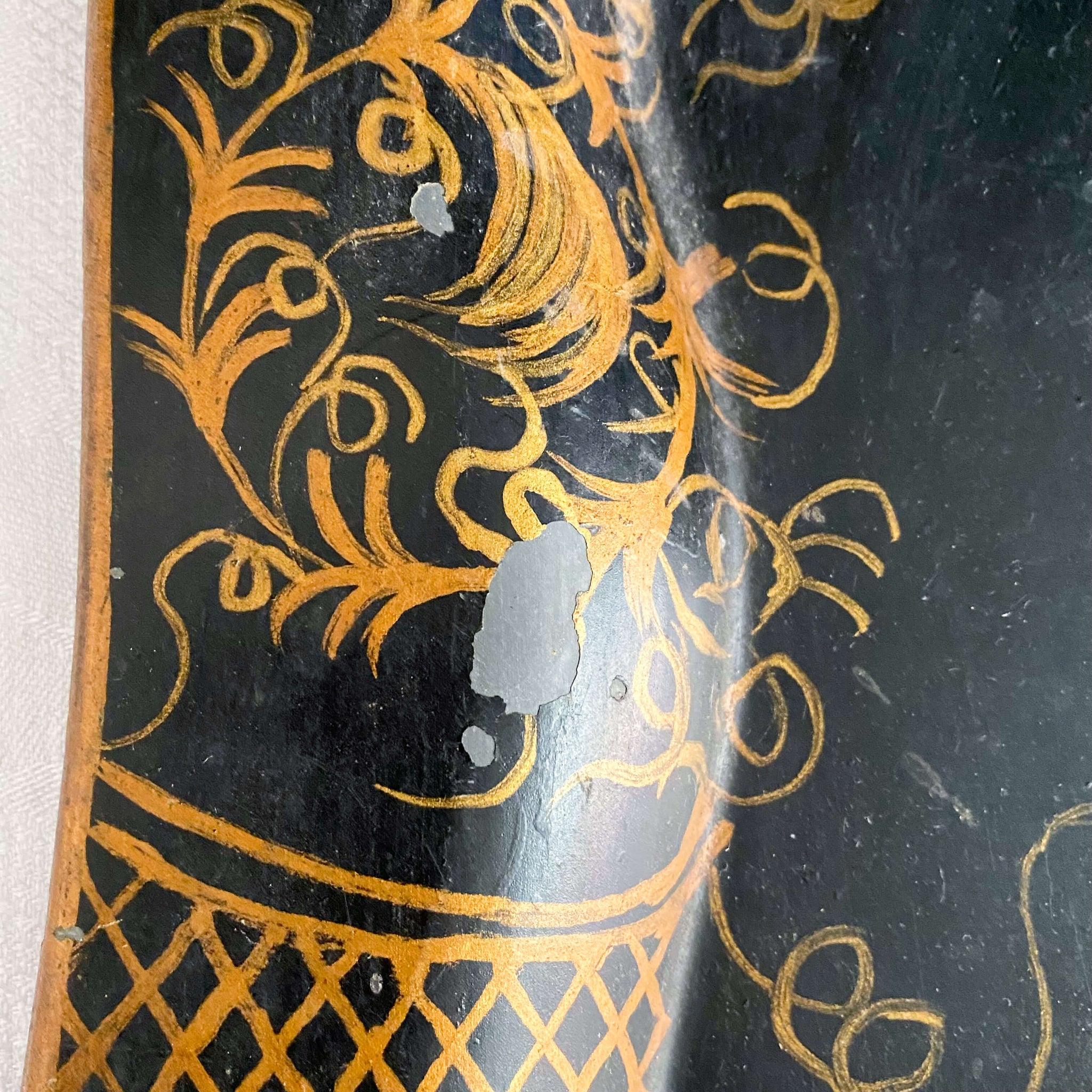 Antique Black Tole Tray with Hand-Painted Birds and Flowers - 16 x 22 Size