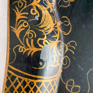 Antique Black Tole Tray with Hand-Painted Birds and Flowers - 16 x 22 Size