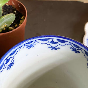 Small Antique Blue and White Japanese Porcelain Cups with Mountain Scenes - Set of Two