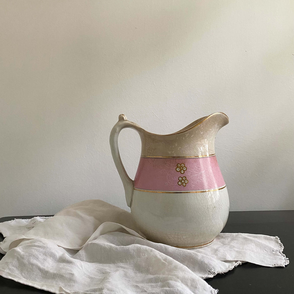 Antique Pink Striped Pitcher by Burgess & Campbell