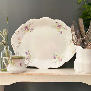 Antique Purple Pansy Flower Platter by C.P.Co in the Dixie Shape circa 1880s-early 1900s