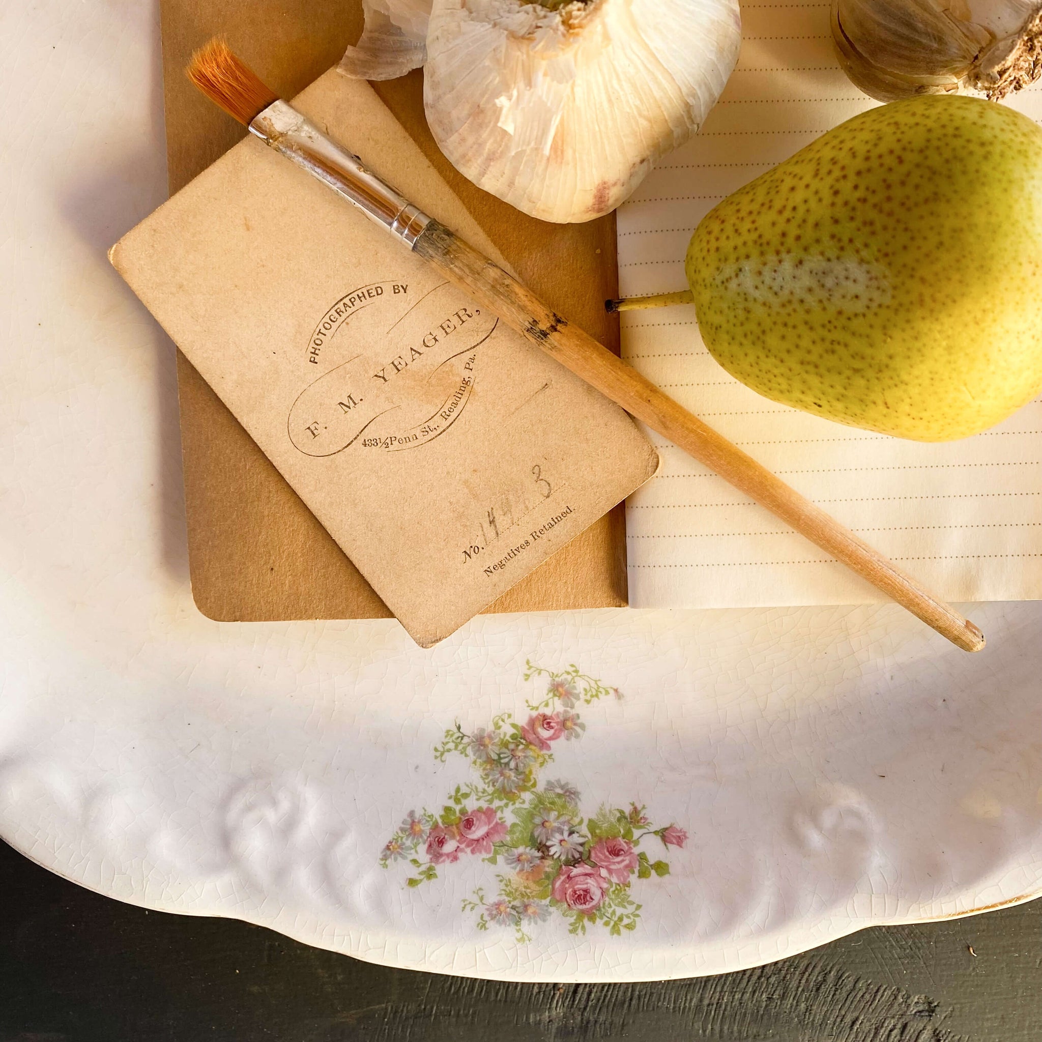 Antique Pink & Green Floral Platter by Burgess & Co Circa 1903