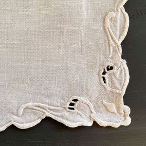 Antique Ivory Embroidered Table Linens - Napkins and Mats - Set of Five