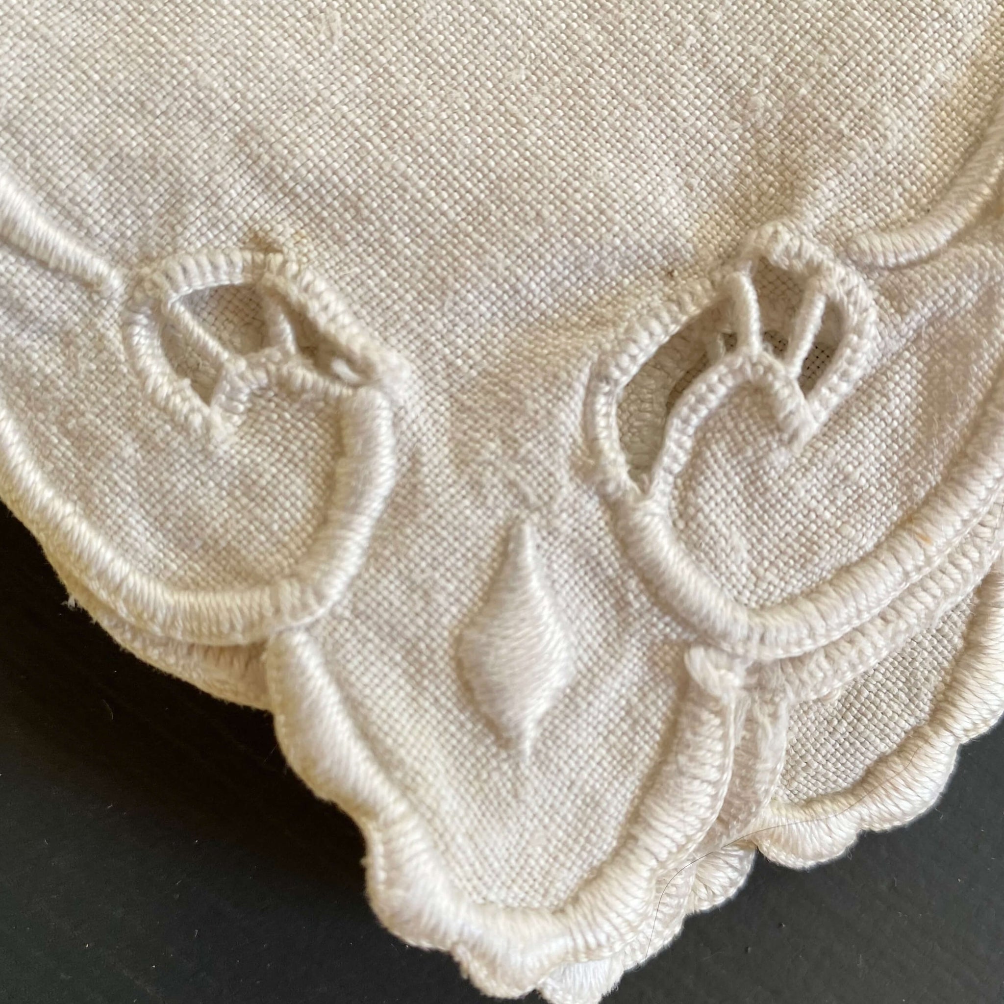 Antique Ivory Embroidered Table Linens - Napkins and Mats - Set of Five