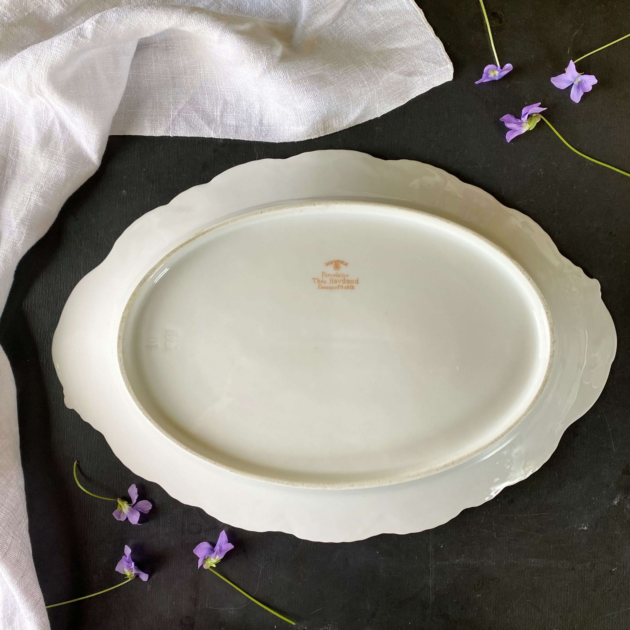 Antique Small French Limoges Platter with Violet Flowers circa 1895 by Theodore Haviland - Schleiger 148G Pattern