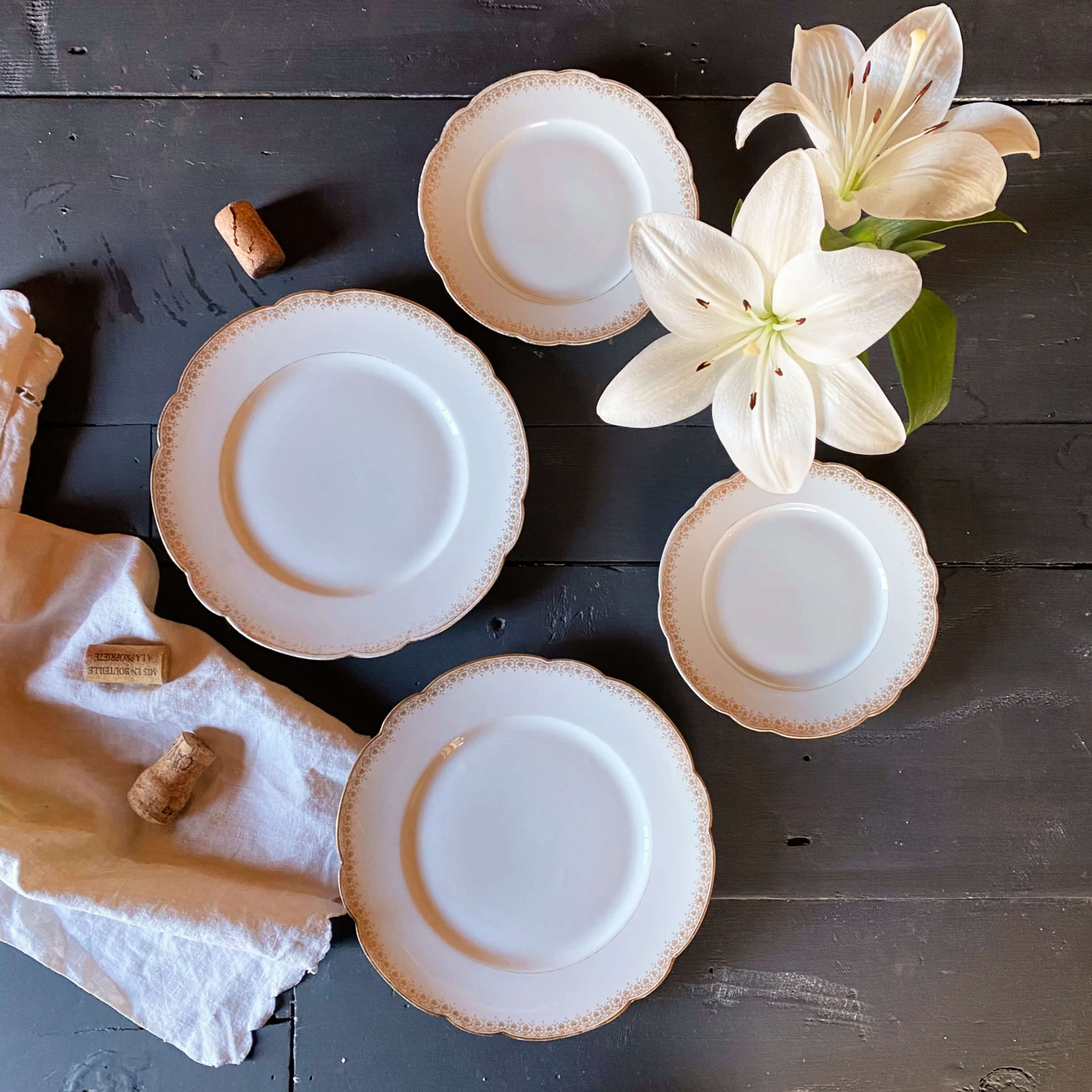 Antique Gold and White French Porcelain Luncheon & Bread Plates - Set of Four circa 1894-1915