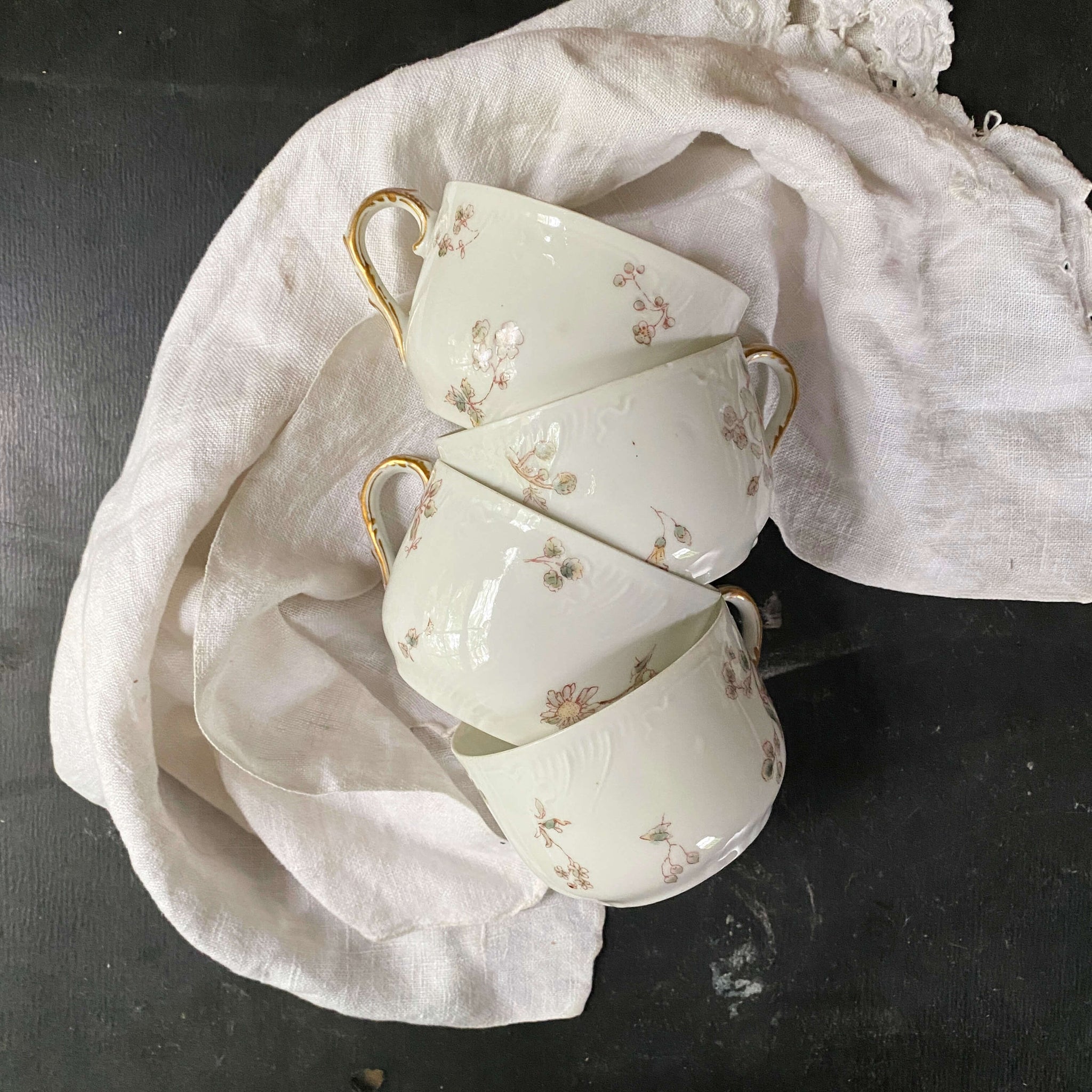 Antique French Porcelain Teacups Charles Field Haviland Gerard, Dufraisseix & Morel circa 1881-1890- Set of Four