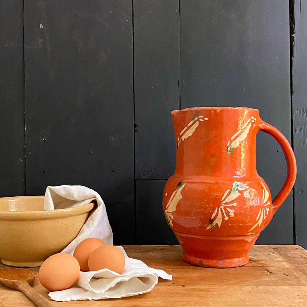 Antique French Terracotta Glazed Water Pitcher - circa 1850s-1880s (Presumed)