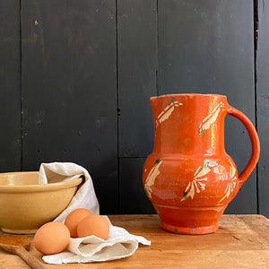 Antique French Terracotta Glazed Water Pitcher - circa 1850s-1880s (Presumed)
