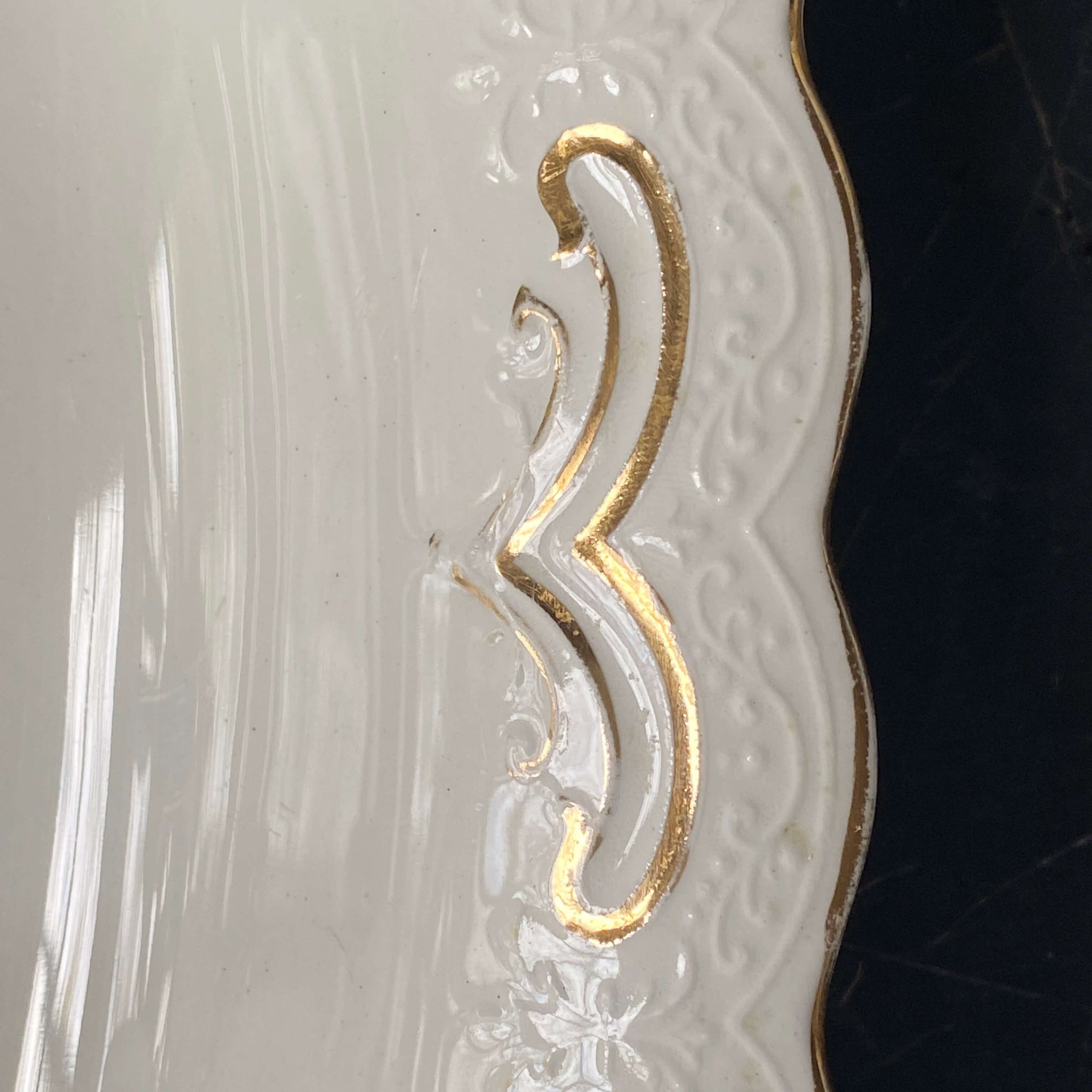 Antique J & G Meakin Platter with Handpainted Gold Designs and Embossed Edge circa 1890