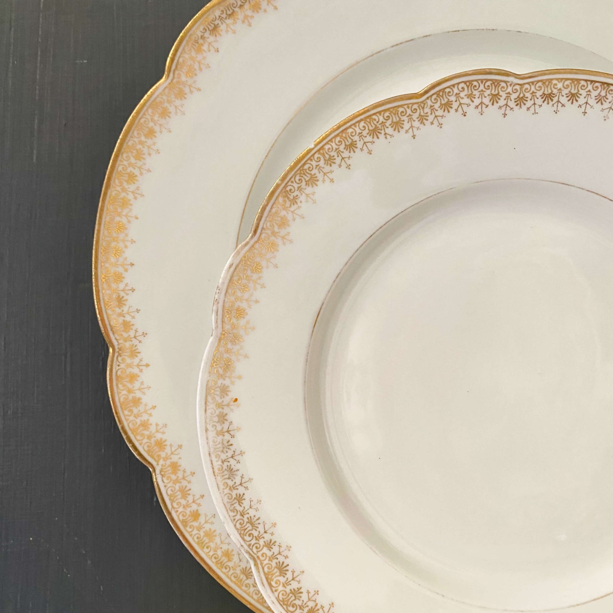 Antique Gold and White French Porcelain Luncheon & Bread Plates - Set of Four circa 1894-1915