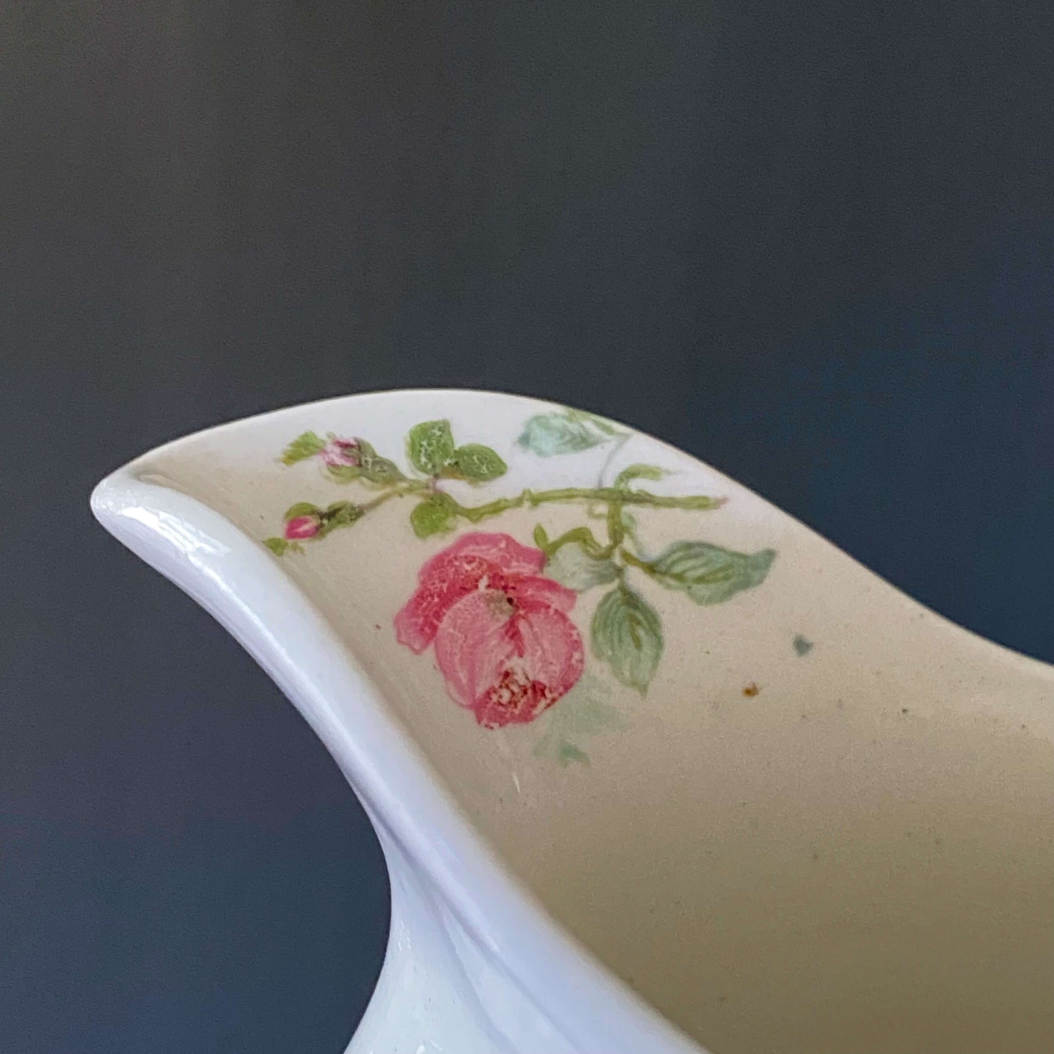 Antique United States Pottery Floral Gravy Boat circa 1893-1922 Wellsville Ohio
