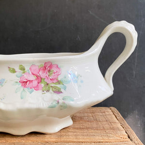 Antique United States Pottery Floral Gravy Boat circa 1893-1922 Wellsville Ohio