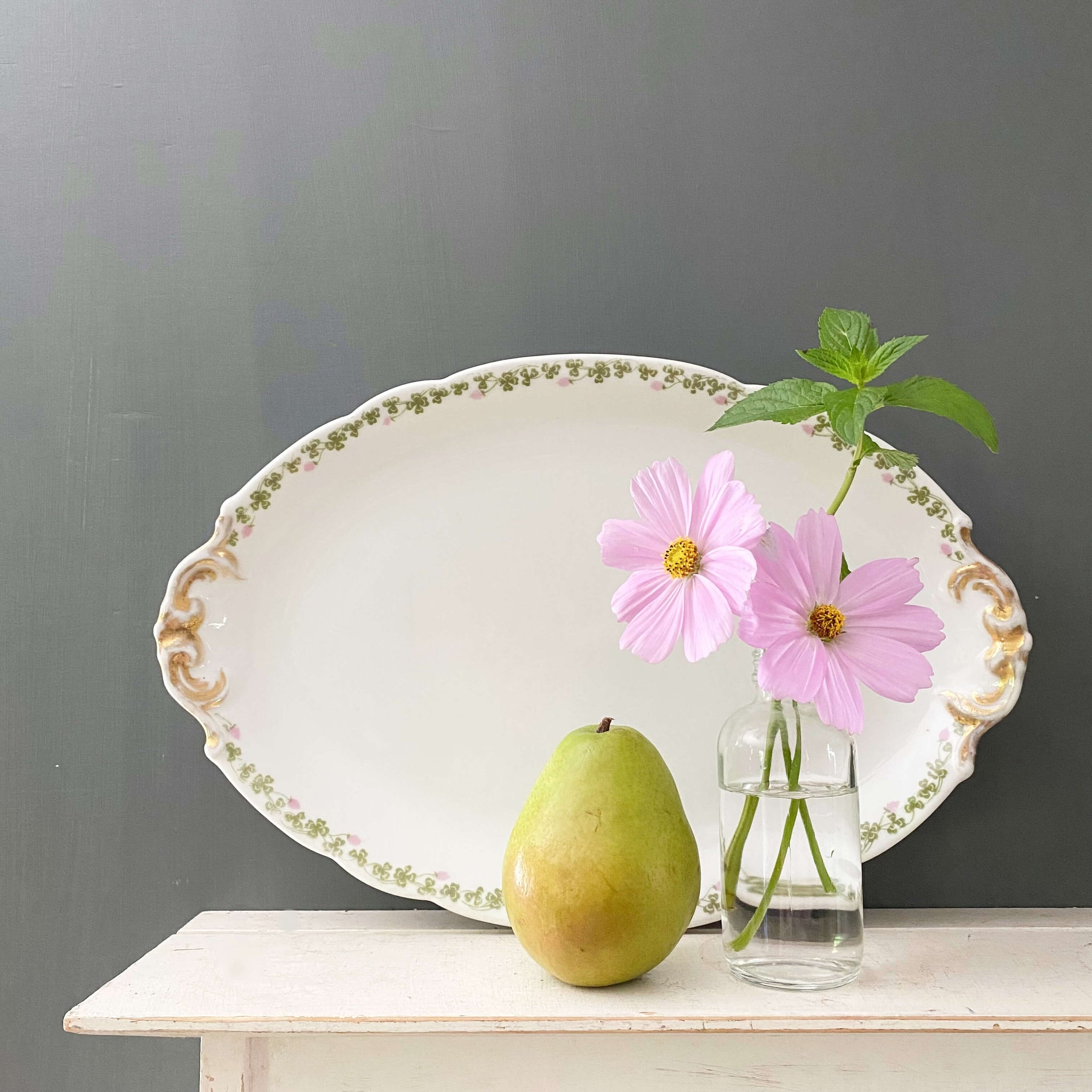 Antique French Limoges Platter with Green Clover Pattern circa 1900s by Bernardaud a Cie