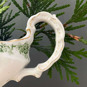 Antique Green & White Floral Gravy Boat by John Maddock & Sons circa 1896-1906