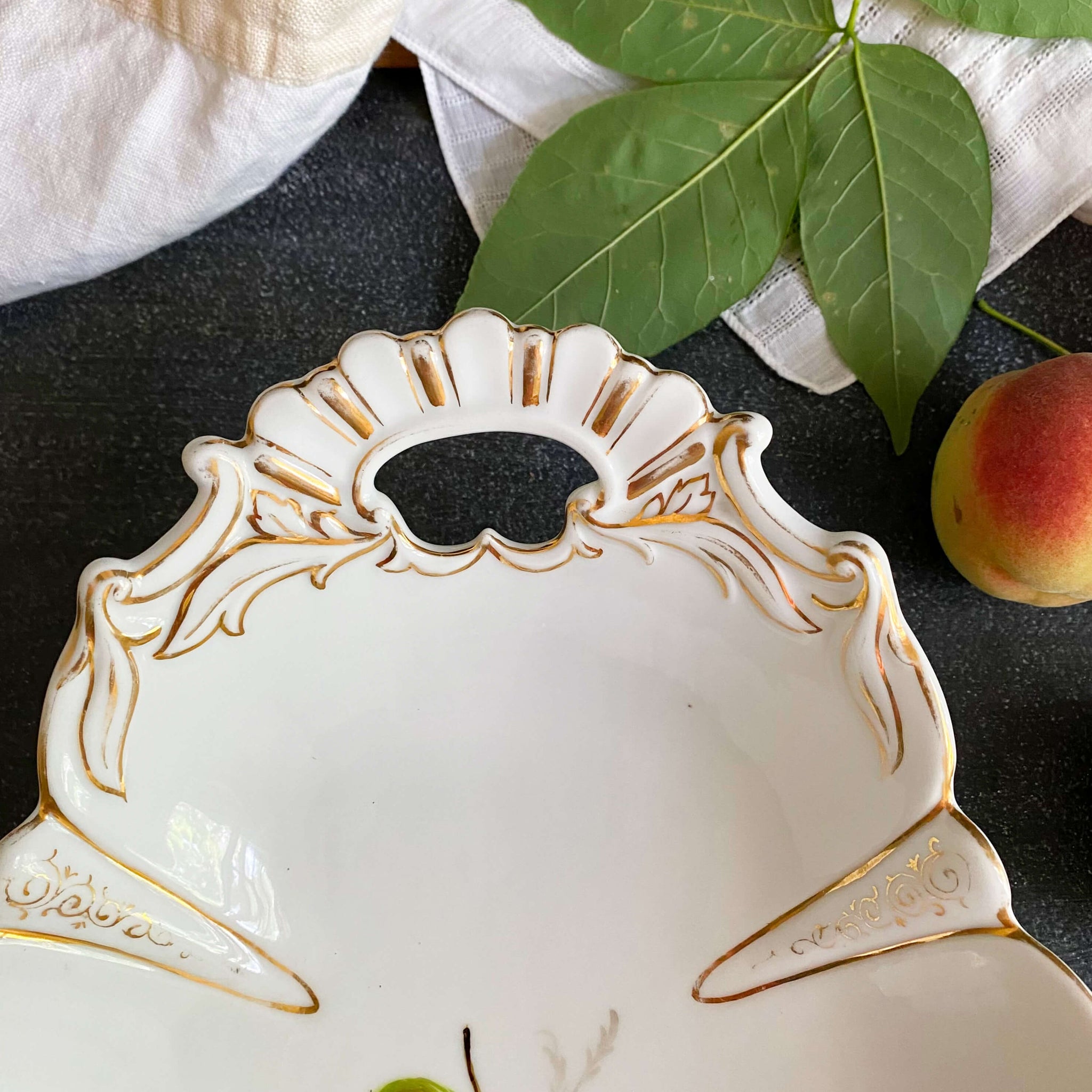 Antique Handpainted Porcelain Fruit Bowl with Pear Motif by Oscar Schaller & Co circa 1882-1909