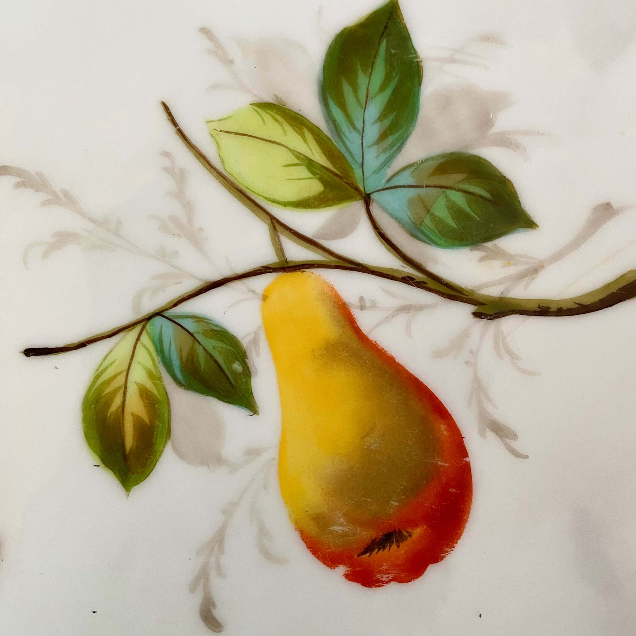 Antique Handpainted Porcelain Fruit Bowl with Pear Motif by Oscar Schaller & Co circa 1882-1909