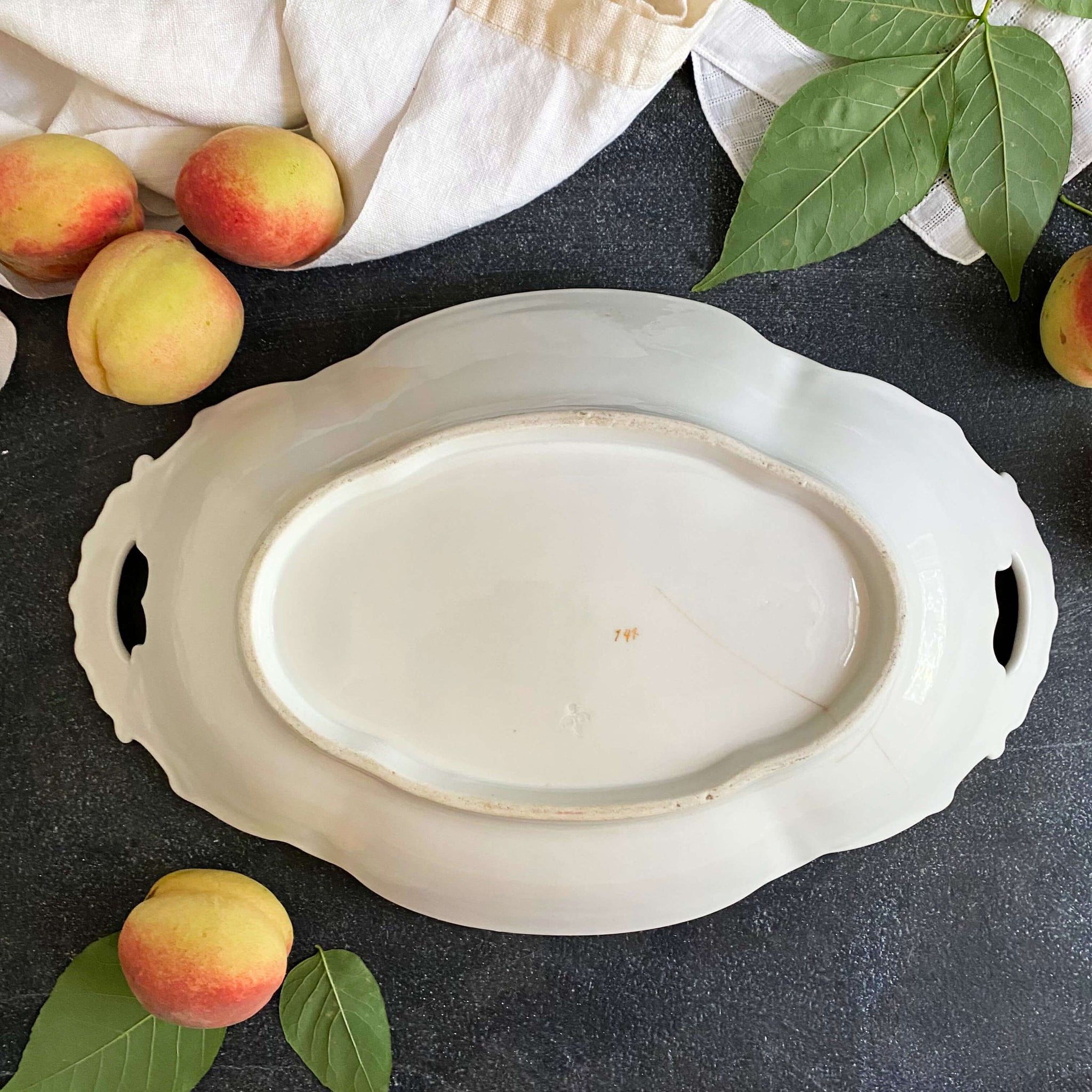 Antique Handpainted Porcelain Fruit Bowl with Pear Motif by Oscar Schaller & Co circa 1882-1909